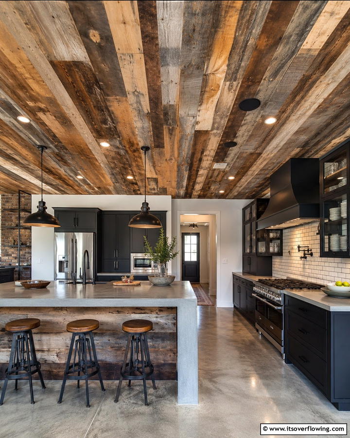 Reclaimed Wood Ceiling - 25 Beautiful Kitchen Ceiling Ideas to Elevate Your Space