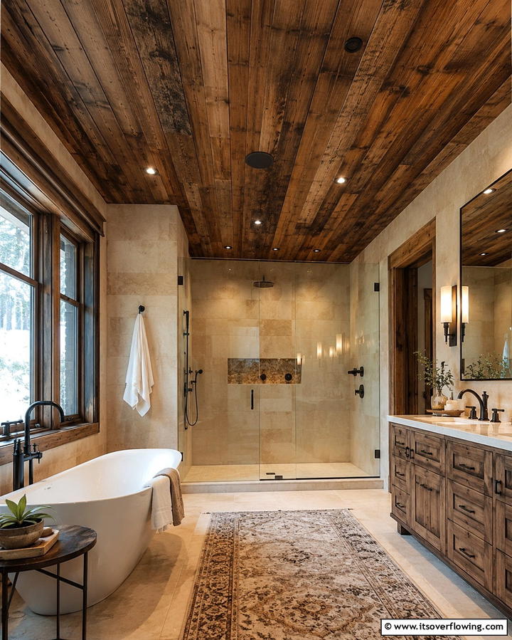 Reclaimed Wood Ceilings for Authenticity - 25 Rustic Walk-in Shower Ideas for a Spa-Like Bathroom