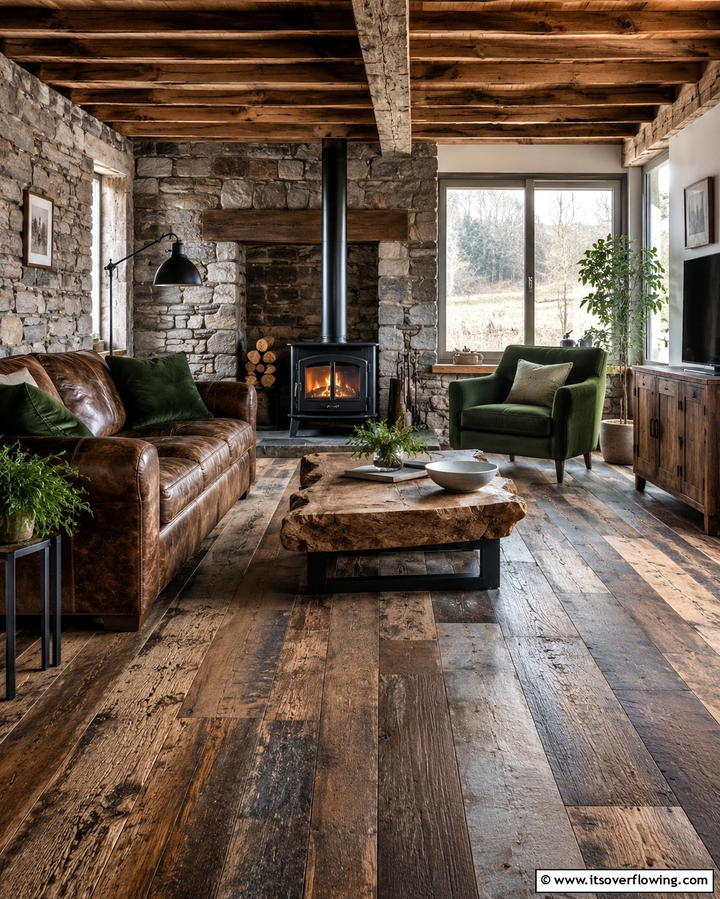Reclaimed Wood Character - 25 Living Room Flooring Ideas for a Stunning Space