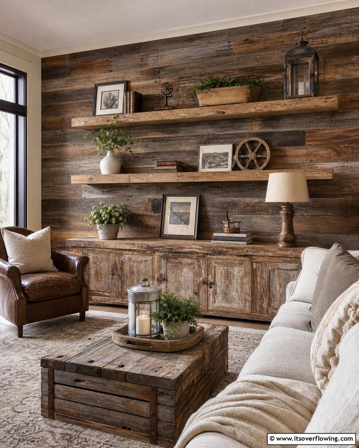 Reclaimed Wood Decor - 21 Rustic Living Room Ideas for Cozy Natural Interior Designs