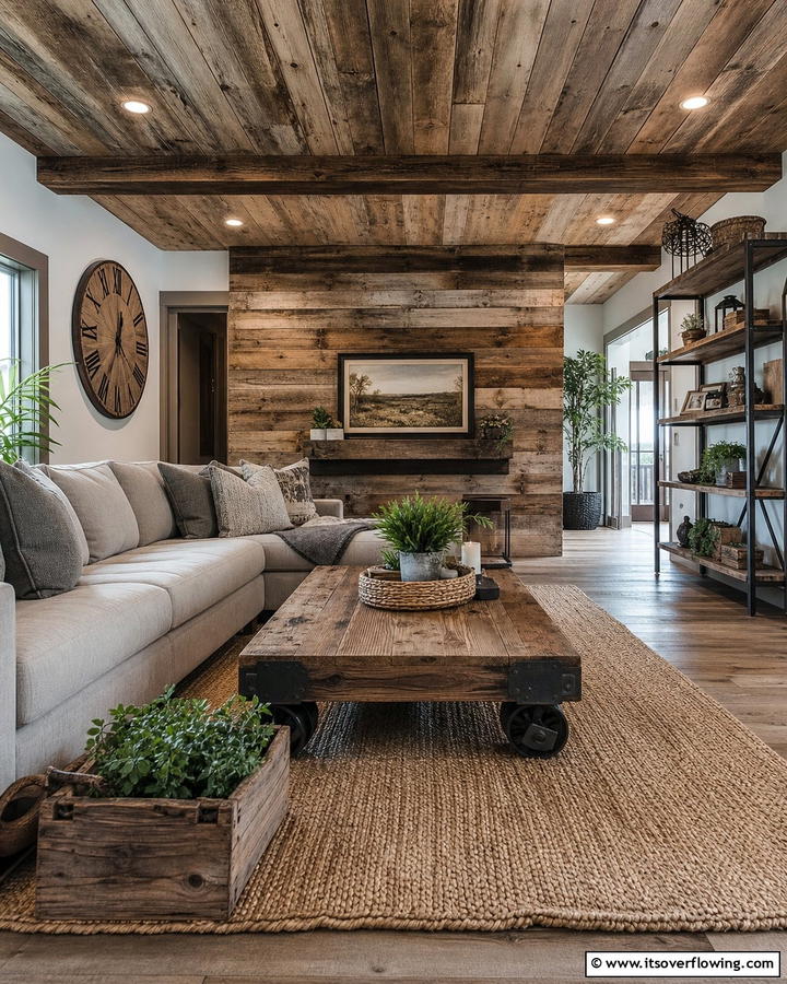 Reclaimed Wood Details - 21 Country Living Room Ideas with Rustic Elegance