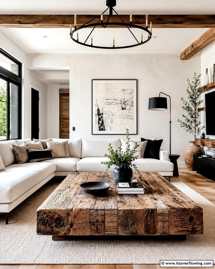 Reclaimed Wood Elements - 25 Organic Modern Living Room Design Ideas