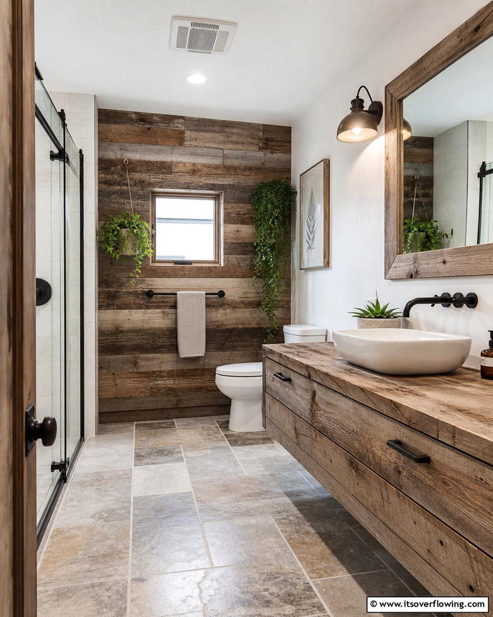 Reclaimed Wood Elements - 21 Modern Farmhouse Bathroom Ideas Blending Rustic Charm