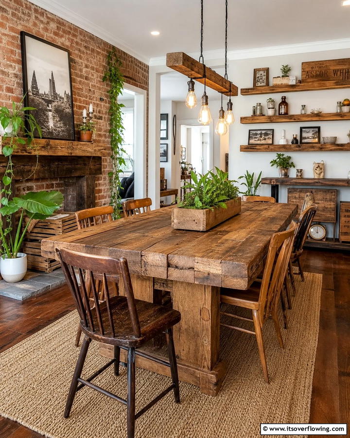 Reclaimed Wood Feature Elegance - 21 Green Dining Room Ideas to Refresh Your Dining Space