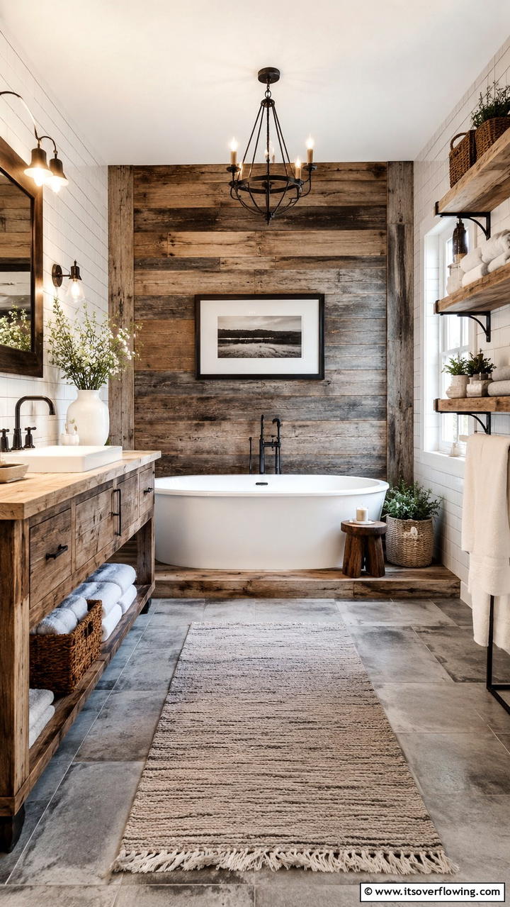 Reclaimed Wood Features - 30 Cottage Bathroom Ideas for a Charming Relaxing Retreat