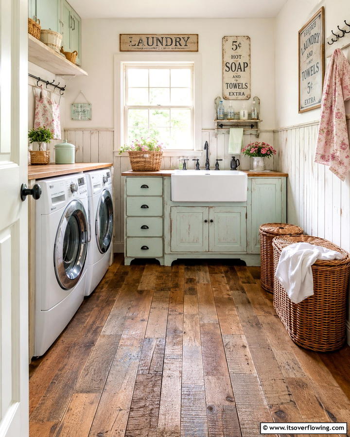 Reclaimed Wood Flooring - 25 Laundry Room Floor Ideas for a Functional Space
