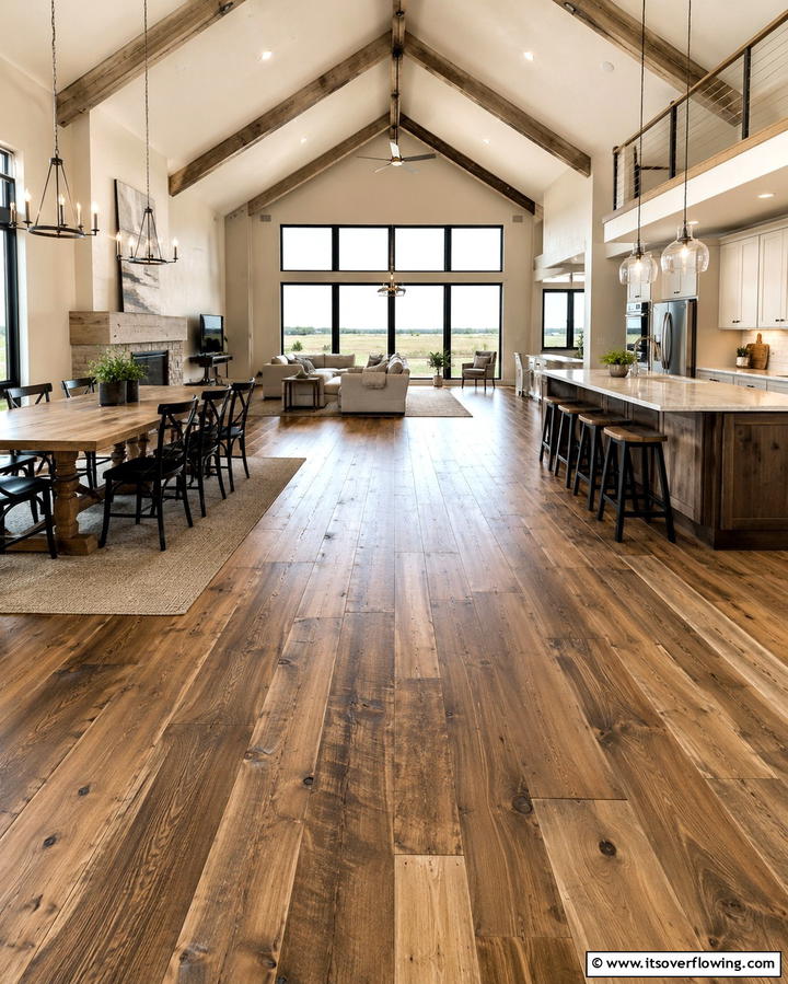 Reclaimed Wood Flooring for Timeless Appeal - 25 Rustic Barndominium Interior Design Ideas
