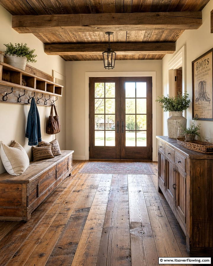 Reclaimed Wood Flooring - 20 Mudroom Floor Ideas to Elevate Your Entryway