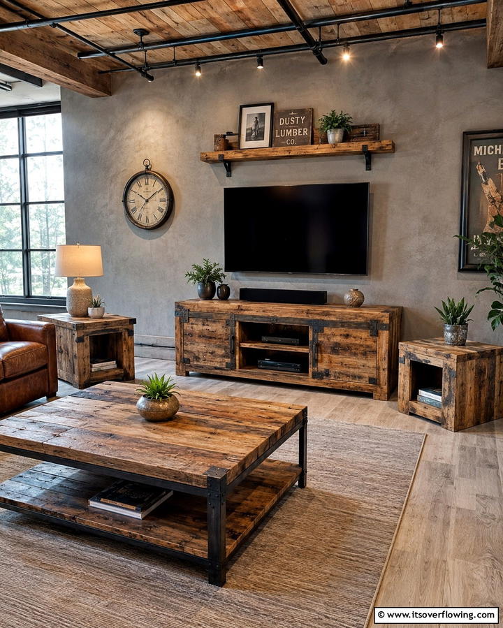 Reclaimed Wood Furniture - 30 Industrial Living Room Ideas with Urban Charm