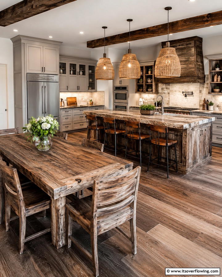 Reclaimed Wood Furniture - 25 Earthy Kitchen Ideas for a Natural Look