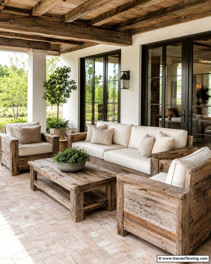 Reclaimed Wood Furniture - 30 Farmhouse Patio Ideas for Rustic Outdoor Relaxation