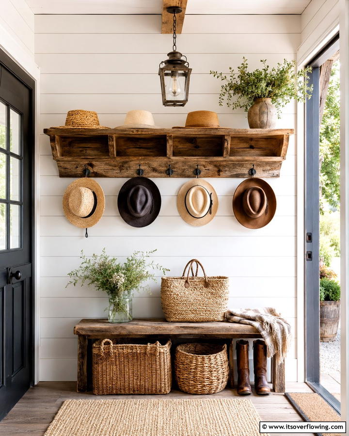 Reclaimed Wood Hat Shelf - 30 Smart Hat Storage Ideas to Declutter Your Home
