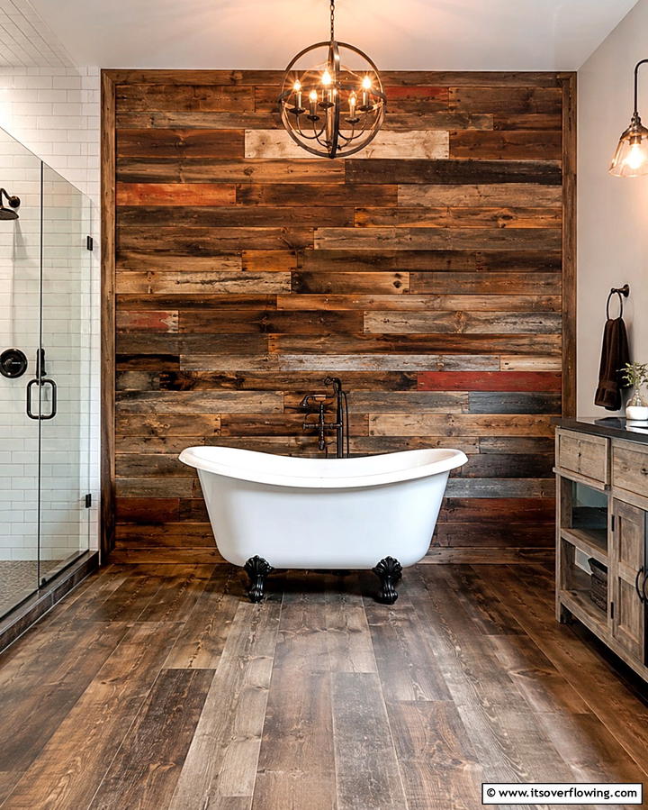 Reclaimed Wood Installation - 30 Stunning Bathroom Wall Ideas to Elevate Your Space