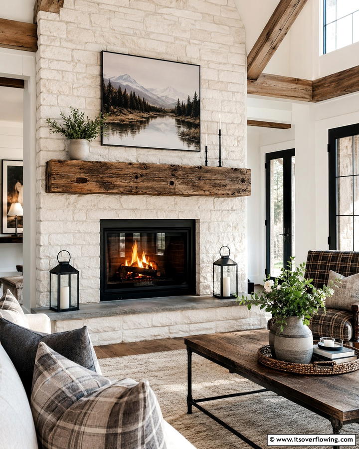 Reclaimed Wood Mantel - 30 Fireplace Wall Ideas to Transform Your Living Space