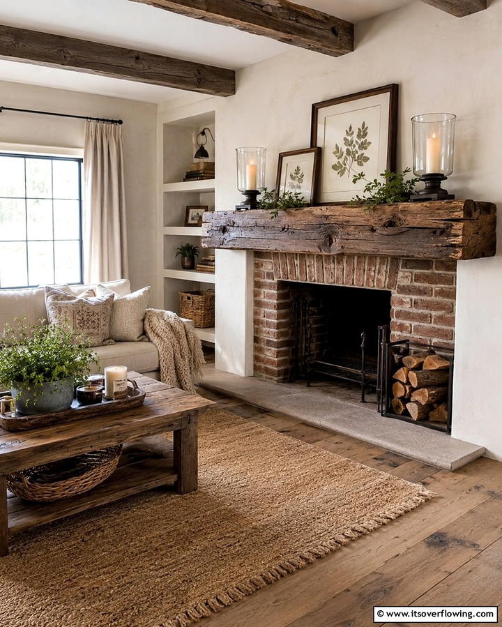 Reclaimed Wood Mantelpiece - 30 Small Rustic Living Room Ideas for Cozy Charm