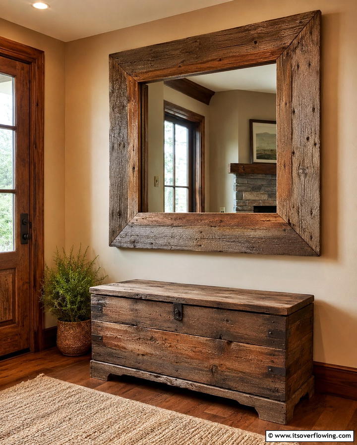 Reclaimed Wood Mirror - 30 Statement Entryway Mirror Ideas to Brighten Narrow Spaces