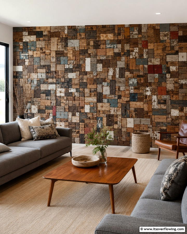 Reclaimed Wood Mosaic - 30 Rustic Barnwood Accent Wall Ideas to Transform Your Space