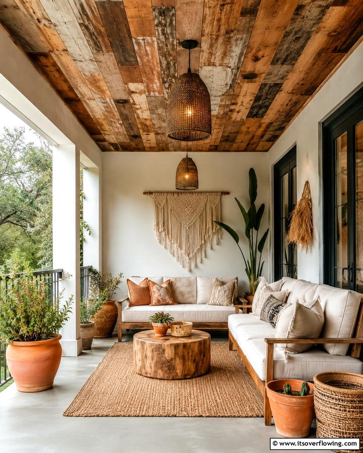 Reclaimed Wood Panels - 30 Porch Ceiling Ideas to Refresh Your Outdoor Entryway