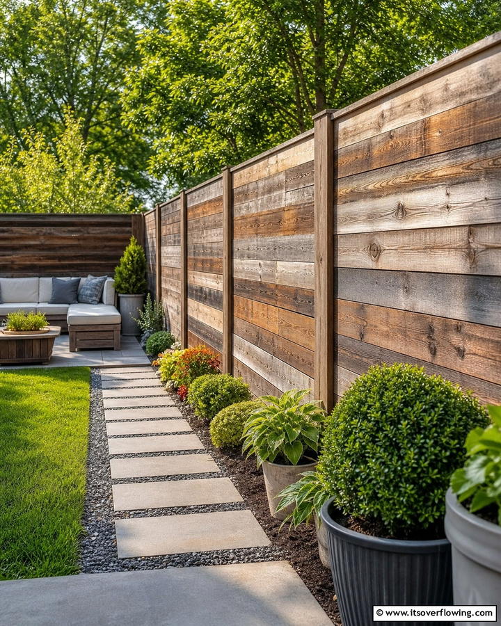 Reclaimed Wood Privacy Fence - 30 Cheap Privacy Fence Ideas- Affordable Outdoor Seclusion