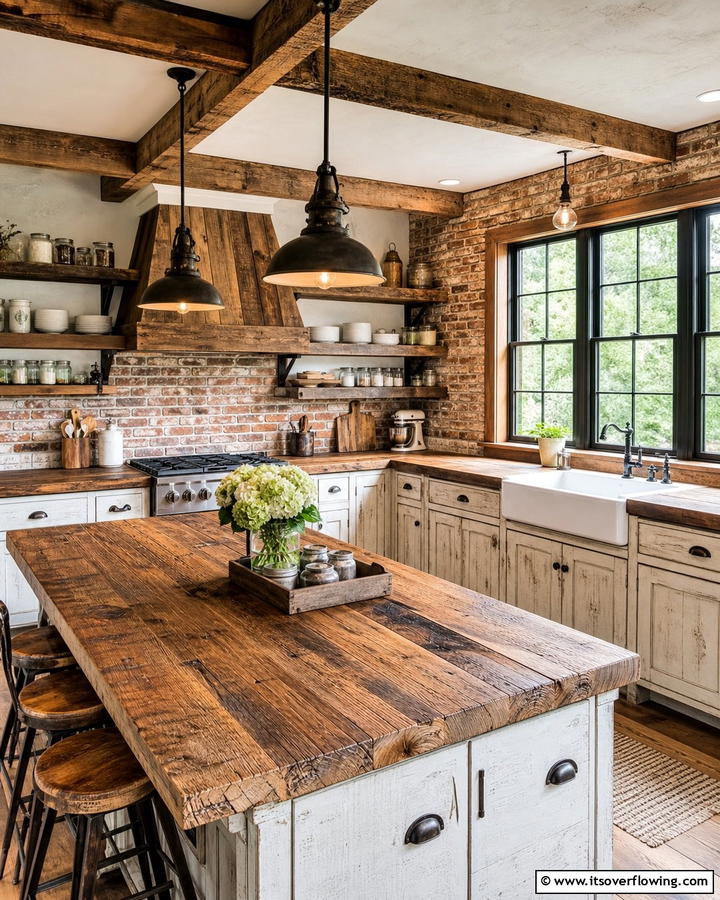 Reclaimed Wood Rustic Countertops - 21 Kitchen Countertop Ideas- Durable & Stylish Surfaces