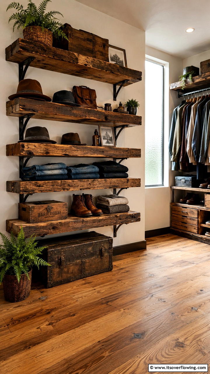 Reclaimed Wood Shelf Displays - 30 Closet Shelving Ideas for Maximizing Storage and Space