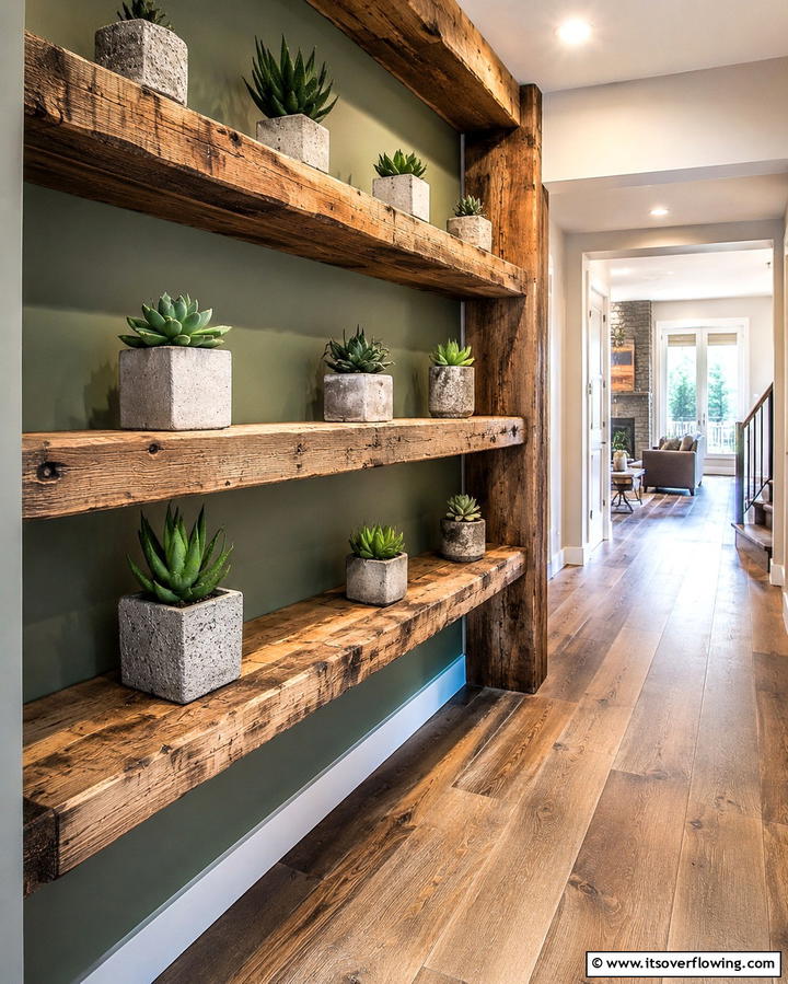 Reclaimed Wood Shelves - 25 Green Hallway Ideas for a Fresh and Inviting Home