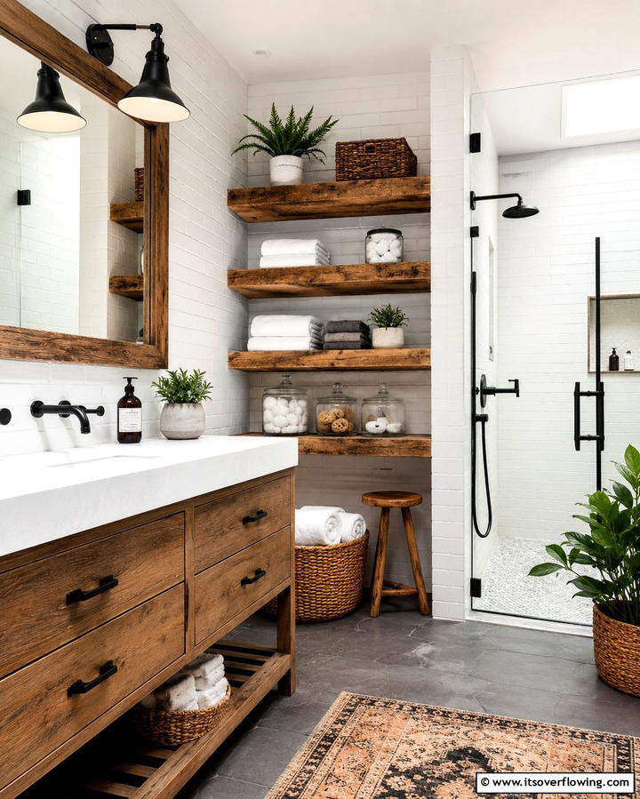 Reclaimed Wood Shelves - 25 Natural Bathroom Ideas for a Spa-Like Retreat at Home