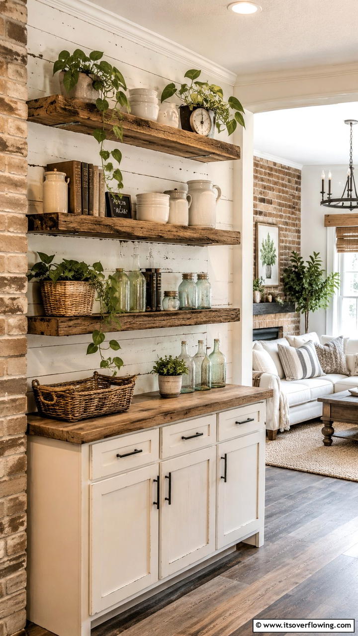 Reclaimed Wood Shelves - 30 Boho Farmhouse Decor Ideas for Eclectic Charm