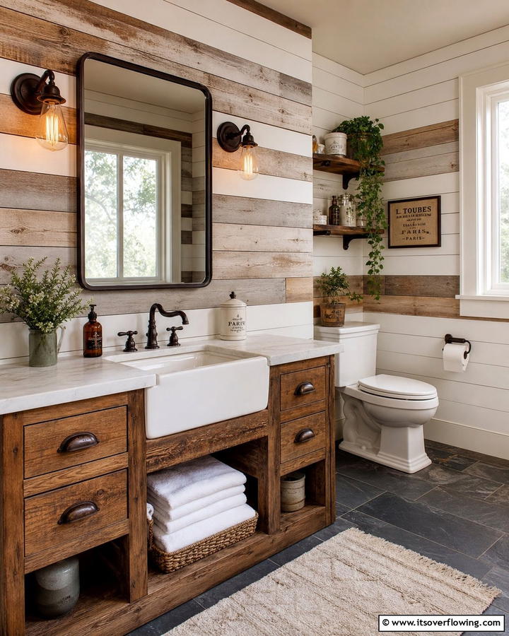 Reclaimed Wood Shiplap Blend - 21 Shiplap Bathroom Ideas for a Rustic or Modern Vibe