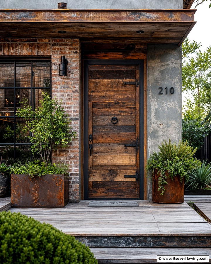Reclaimed Wood Statement - 25 Stylish Brown Front Door Ideas for Your Home