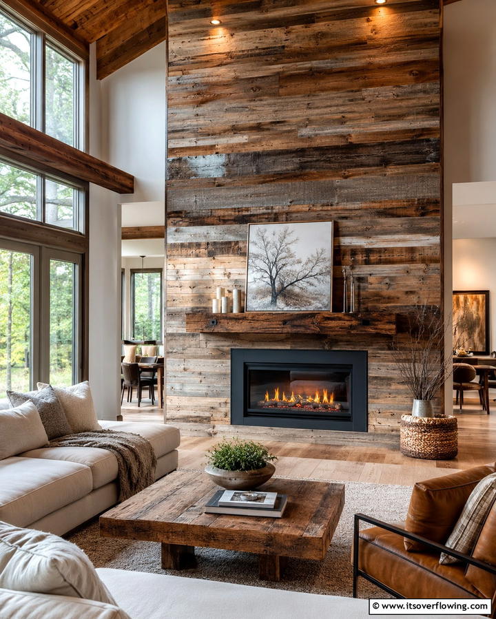 Reclaimed Wood Surround Fireplace - 25 Rustic Fireplaces to Warm Up Your Living Space