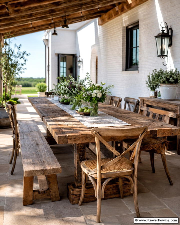 Reclaimed Wood Table - 30 Farmhouse Patio Ideas for Rustic Outdoor Relaxation