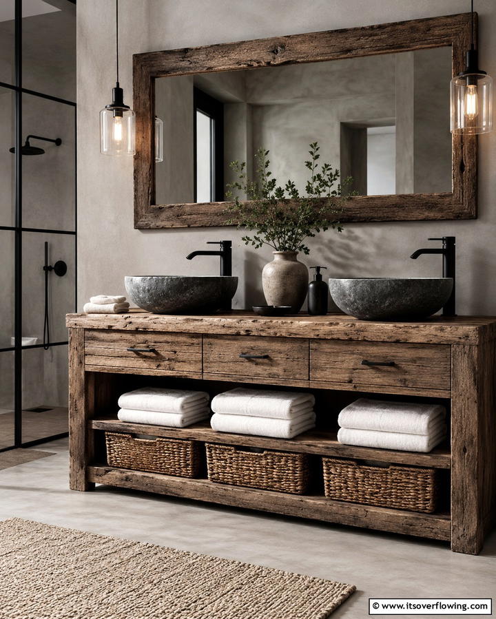 Reclaimed Wood Vanity - 25 Rustic Bathroom Ideas for a Cozy Feel