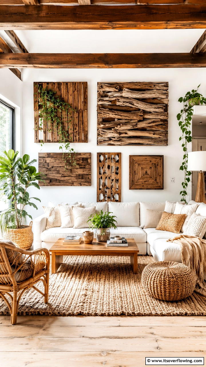 Reclaimed Wood Wall Art - 30 Boho Farmhouse Decor Ideas for Eclectic Charm