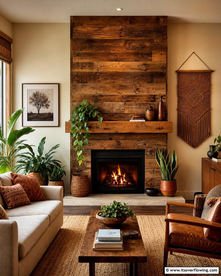 Reclaimed Wood Warmth - 25 Fireplace Backsplash Ideas for a Stunning Focal Point