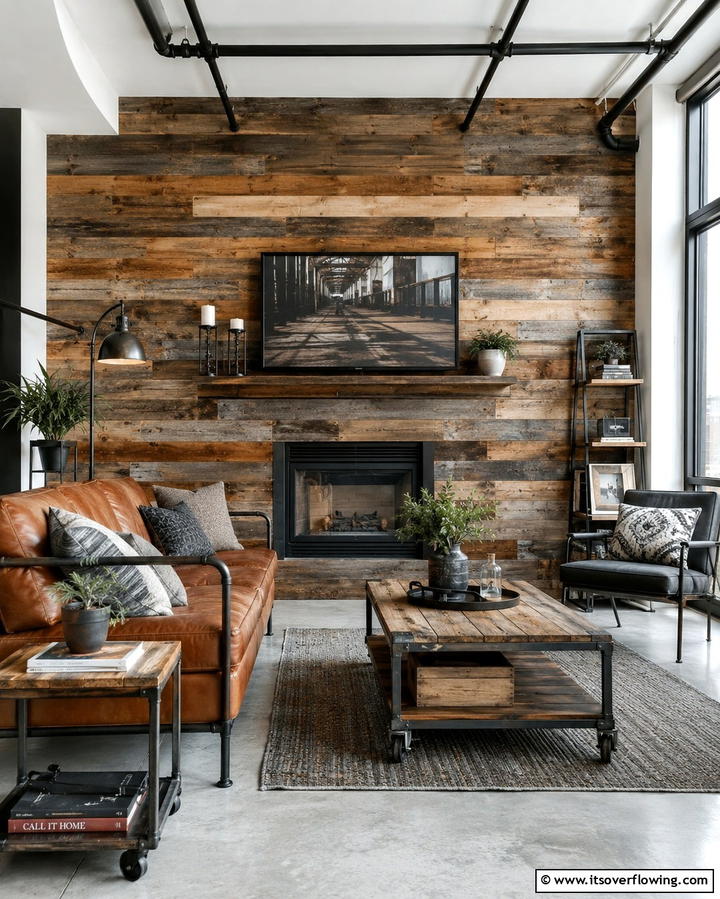 Reclaimed Wood WarmthOne - 25 Fireplace Accent Wall Ideas for a Stunning Focal Point