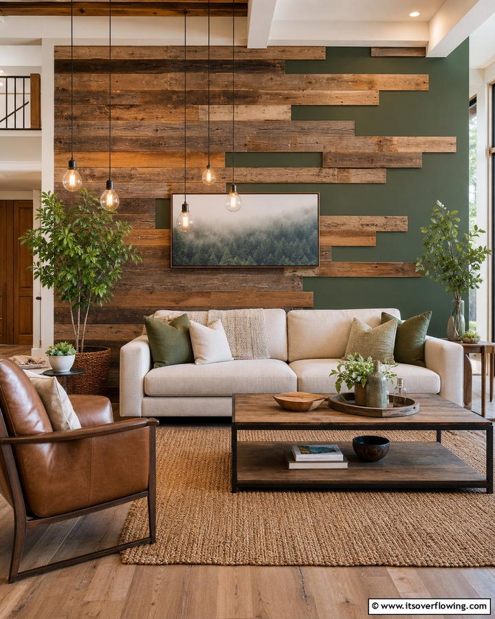 Reclaimed Wood and Green Fusion - 21 Green Accent Wall Ideas for Bold and Serene Interiors