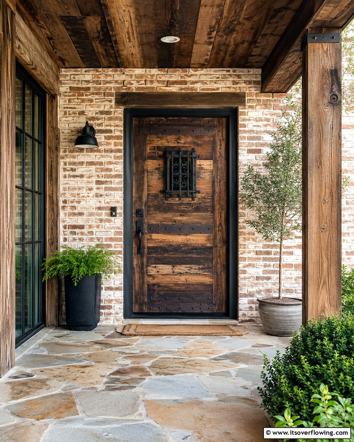 Reclaimed Wood and Iron Door - 30 Farmhouse Front Door Ideas for Curb Appeal