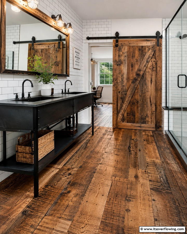 Reclaimed Wood for Eco Friendly StyleOne - 30 Wood Floor Ideas for Bathrooms- Warmth Meets Function