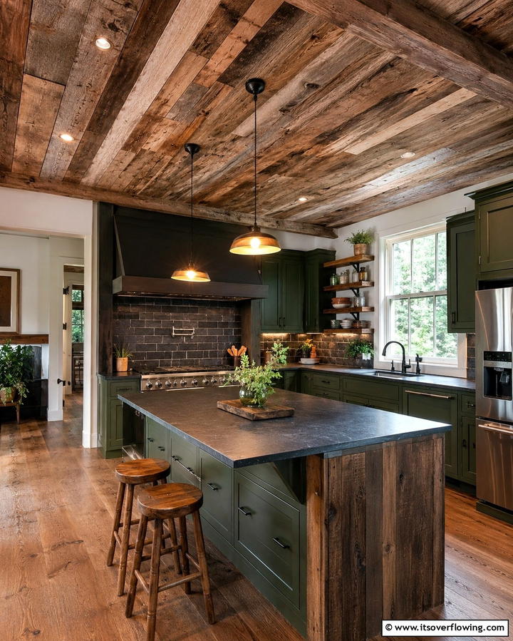 Reclaimed Wood for Eco Friendly Warmth - 25 Beautiful Kitchen Ceiling Ideas to Elevate Your Space