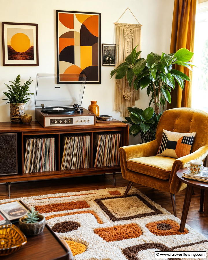 Record Player Corners - 25 Retro 70s Living Room Ideas for a Funky Vibe