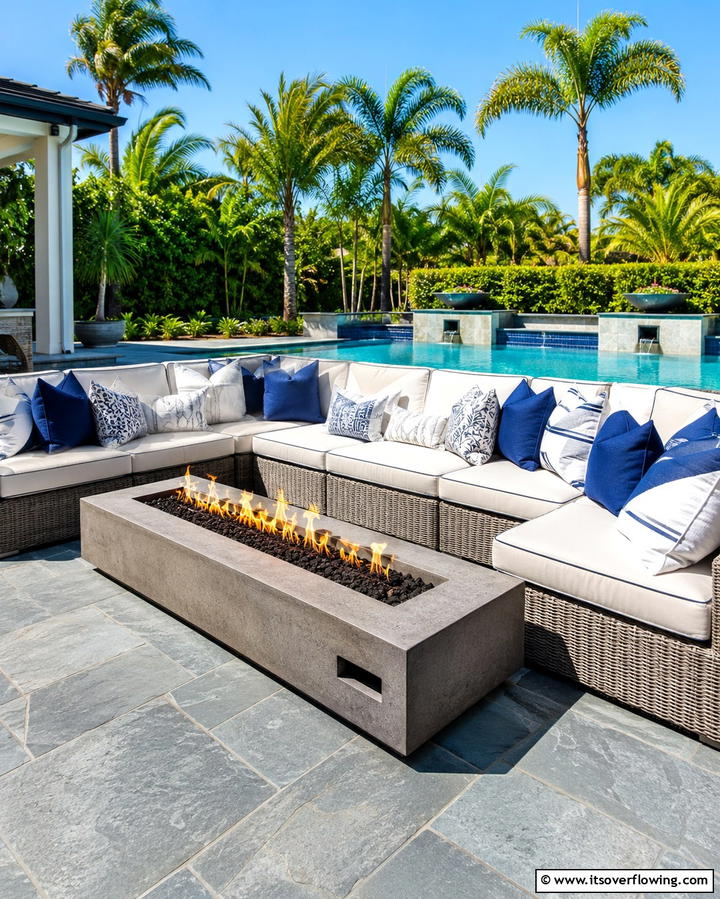 Rectangular Firepit with Sectional Seating - 25 Patio Ideas With Firepit for Cozy Gatherings