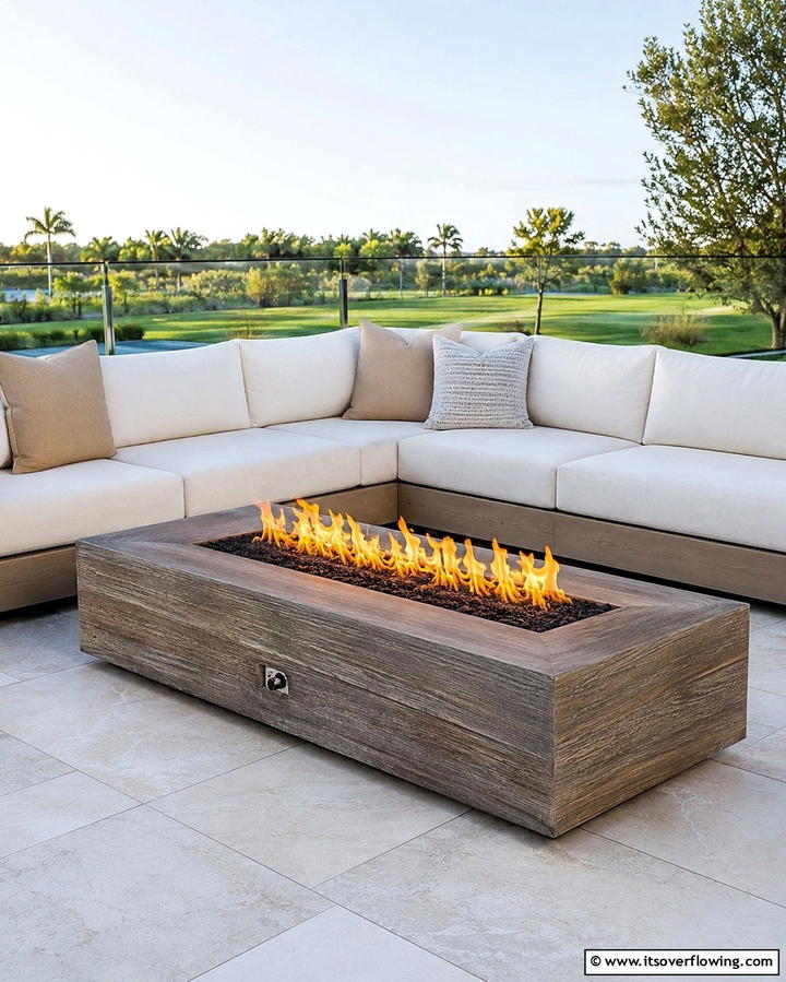 Rectangular Gas Fire Pit with Wood Look - 25 Wood Burning Fire Pit Ideas for Cozy Nights