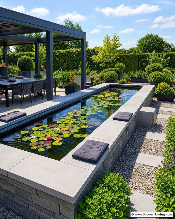 Rectangular Raised Pond with Seating - 20 Raised Garden Pond Ideas for a Tranquil Backyard