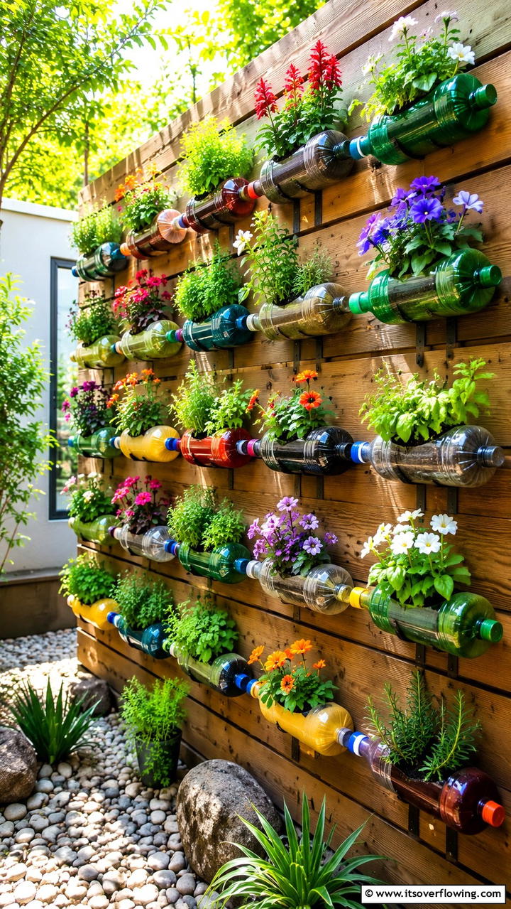 Recycled Bottle Garden - 21 Space-Saving Vertical Garden Ideas for Urban Living