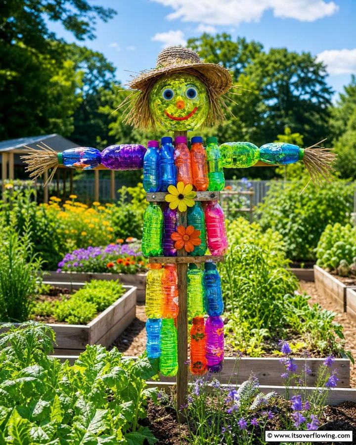 Recycled Bottle Scarecrow - 20 Garden Scarecrow Ideas to Protect and Decorate Your Garden