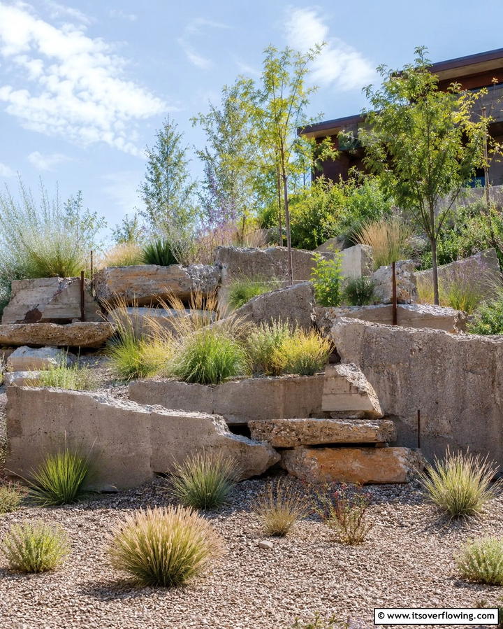 Recycled Concrete Retaining Wall - 25 Inexpensive Retaining Wall Ideas for Your Yard