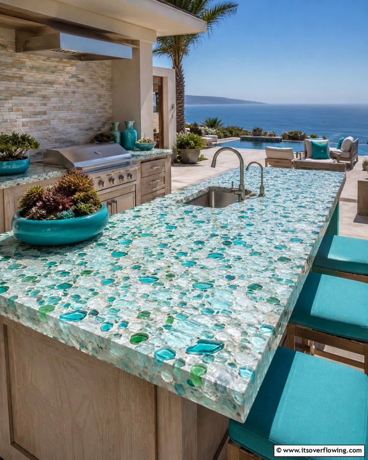 Recycled Glass Countertops for Eco Friendliness - 25 Outdoor Countertop Ideas for Functional Spaces
