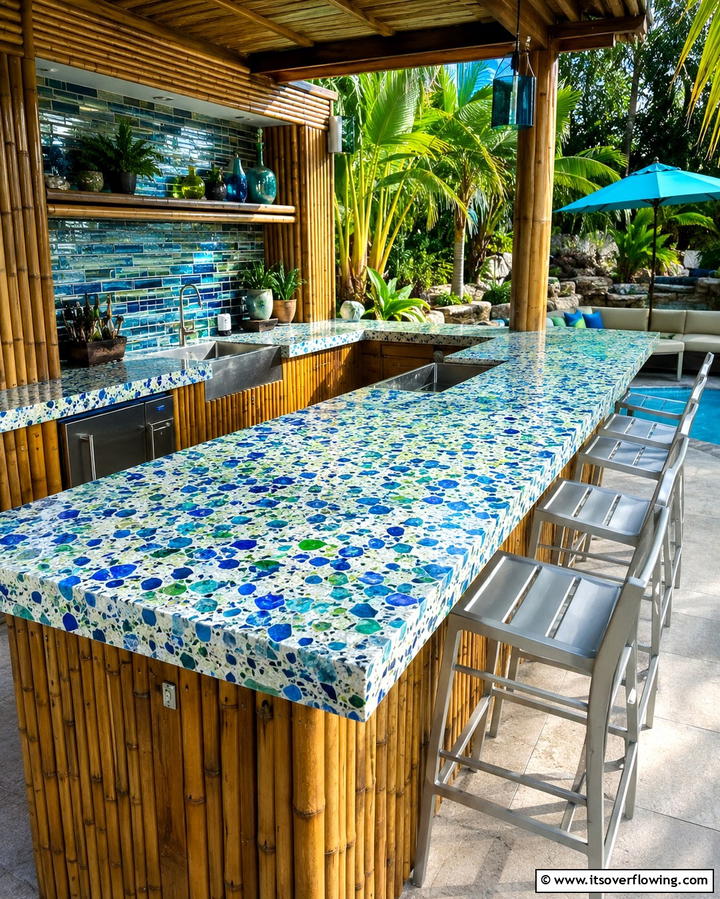 Recycled Glass Countertops for Eco Friendly Design - 25 Outdoor Countertop Ideas for Functional Spaces
