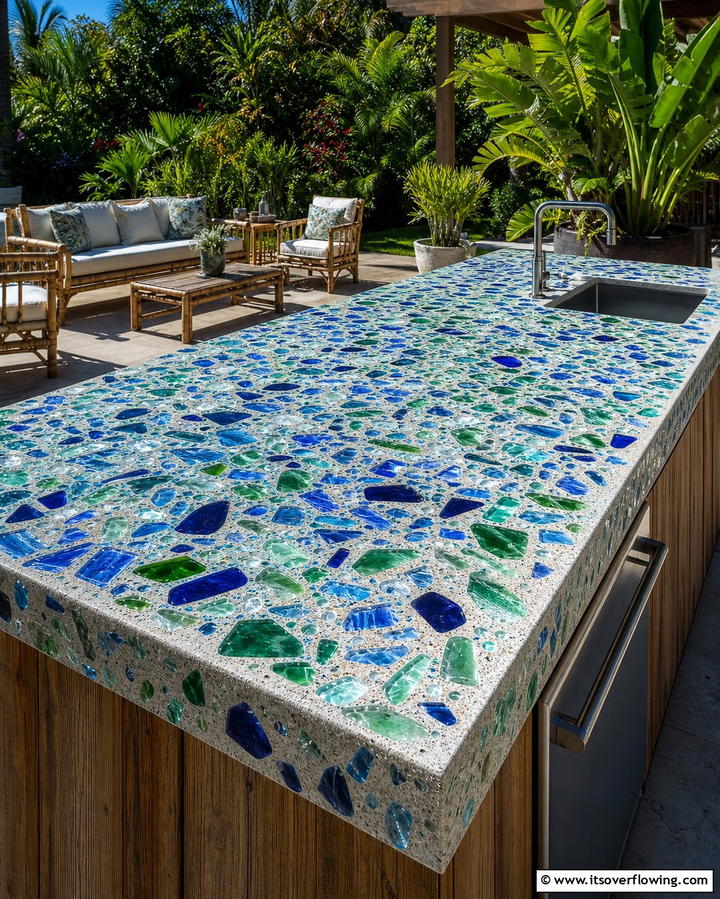 Recycled Glass Countertops for Eco Friendly Style - 25 Outdoor Kitchen Countertop Ideas for Functionality